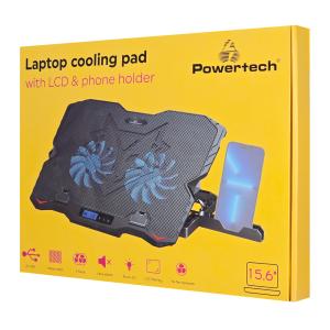 POWERTECH βάση & ψύξη laptop PT-1346, έως 15.6", 2x 125mm LED fan, μαύρη | eLabstore.gr