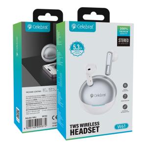 CELEBRAT earphones με θήκη φόρτισης W61, True Wireless, 13mm, 25/200mAh, λευκά | Αξεσουάρ κινητών | elabstore.gr