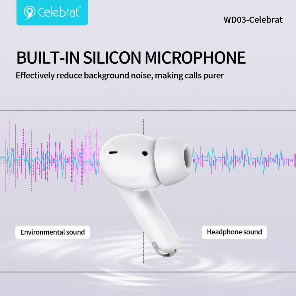 CELEBRAT earphones με θήκη φόρτισης WD03, True Wireless, 13mm, 30/300mAh, λευκά | eLabstore.gr CELEBRAT earphones με θήκη φόρτισης WD03, True Wireless, 13mm, 30/300mAh, λευκά | Αξεσουάρ κινητών | elabstore.gr
