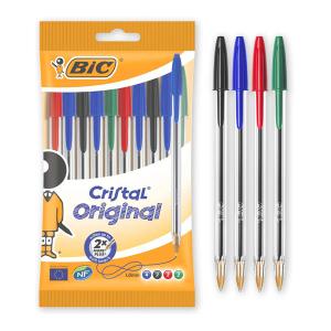 BIC στυλό διαρκείας Cristal Original με μύτη 1mm, μπλε, μαύρο, κόκκινο & πράσινο, 10τμχ | Αναλώσιμα - Είδη Γραφείου | elabstore.gr