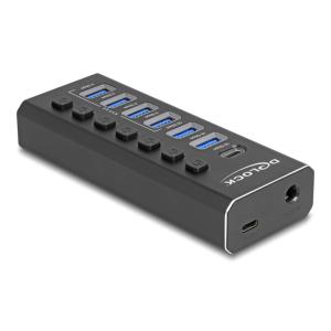DELOCK USB hub 64326 με διακόπτες, 7x θυρών, 10Gbps, USB/USB-C σύνδεση, μαύρο | Συνοδευτικά PC | elabstore.gr