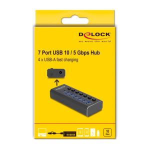 DELOCK USB hub 64326 με διακόπτες, 7x θυρών, 10Gbps, USB/USB-C σύνδεση, μαύρο | Συνοδευτικά PC | elabstore.gr