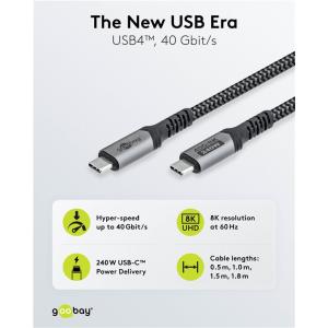 GOOBAY καλώδιο USB-C 74210, USB4, 240W, 40Gbps, 8K/60Hz, 0.50m, γκρι | Καλώδια - Αντάπτορες | elabstore.gr
