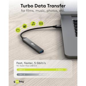 GOOBAY USB hub 74456, 4x θυρών, USB 3.2, 5Gbps, USB σύνδεση, γκρι | Συνοδευτικά PC | elabstore.gr
