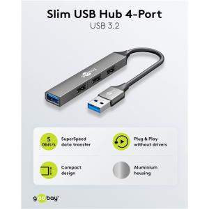 GOOBAY USB hub 74456, 4x θυρών, USB 3.2, 5Gbps, USB σύνδεση, γκρι | Συνοδευτικά PC | elabstore.gr