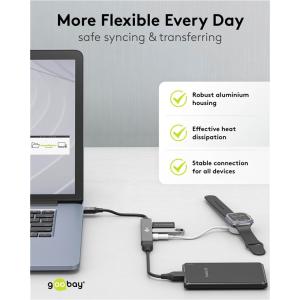 GOOBAY USB hub 74456, 4x θυρών, USB 3.2, 5Gbps, USB σύνδεση, γκρι | eLabstore.gr