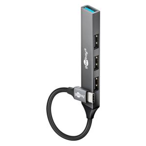 GOOBAY USB hub 74457, 4x θυρών, USB 3.2, 5Gbps, USB-C σύνδεση, γκρι | Συνοδευτικά PC | elabstore.gr