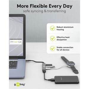GOOBAY USB hub 74457, 4x θυρών, USB 3.2, 5Gbps, USB-C σύνδεση, γκρι | eLabstore.gr