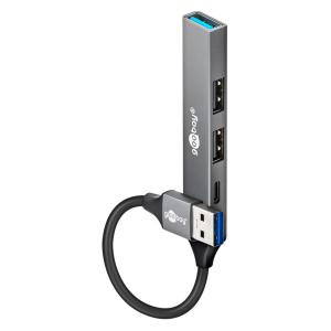 GOOBAY USB hub 74458, 4x θυρών, USB 3.2, 5Gbps, USB σύνδεση, γκρι | Συνοδευτικά PC | elabstore.gr