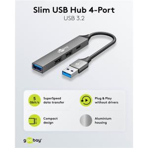 GOOBAY USB hub 74458, 4x θυρών, USB 3.2, 5Gbps, USB σύνδεση, γκρι | Συνοδευτικά PC | elabstore.gr
