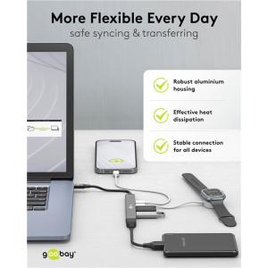 GOOBAY USB hub 74460, 5x θυρών, USB 3.2, 5Gbps, 100W, USB-C σύνδεση, γκρι | eLabstore.gr