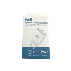Universal USB-C FastTravel Wall Charger 5VDC/3A (20W) Λευκό Well PSUP-USB-WPD2004WE-WL | Περιφερειακά | elabstore.gr