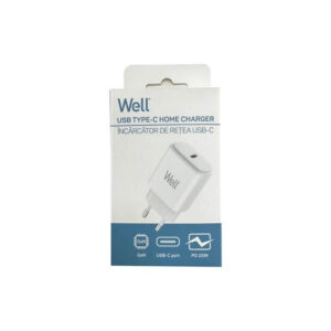 Universal USB-C FastTravel Wall Charger 5VDC/3A (25W) Λευκό Well PSUP-USB-WPD2504WE-WL | Περιφερειακά | elabstore.gr