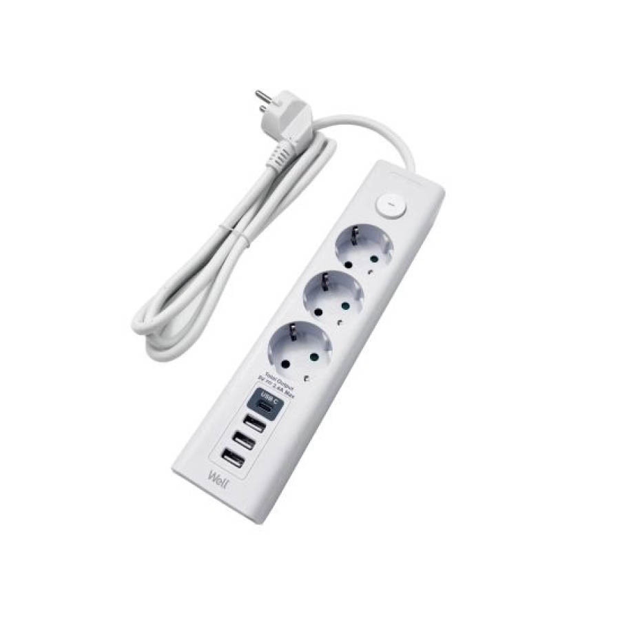 Πολύπριζο Well 3x Schuko, 3x USB και με 1x USB-C Διακόπτη 3m/3g1.5 EXTS-3S3M-USBC4-WL | eLabstore.gr Πολύπριζο Well 3x Schuko, 3x USB και με 1x USB-C Διακόπτη 3m/3g1.5 EXTS-3S3M-USBC4-WL | Ηλεκτρολογικά | elabstore.gr
