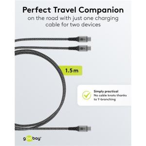 GOOBAY καλώδιο USB-C σε 2x USB-C 75739, 60W, 480Mbps, 1.5m, γκρι | Καλώδια - Αντάπτορες | elabstore.gr
