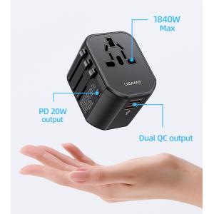 USAMS φορτιστής/αντάπτορας πρίζας US-CC179, USB-C & 2x USB, universal, 20W, μαύρος | Αξεσουάρ κινητών | elabstore.gr