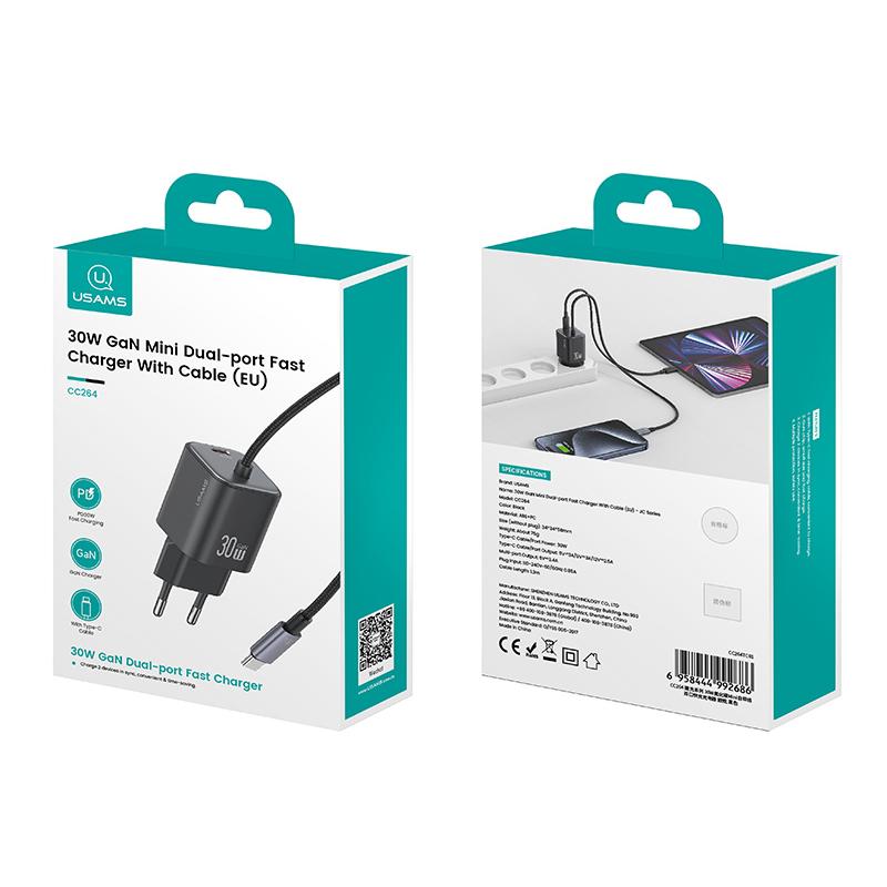 USAMS φορτιστής τοίχου CC264 με καλώδιο, USB-C, 30W, GaN, μαύρος | eLabstore.gr USAMS φορτιστής τοίχου CC264 με καλώδιο, USB-C, 30W, GaN, μαύρος | Αξεσουάρ κινητών | elabstore.gr