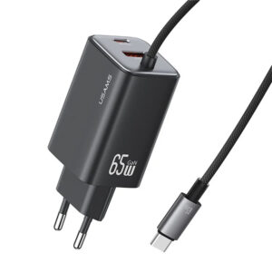 USAMS φορτιστής τοίχου CC266 με καλώδιο, USB & USB-C, 65W, GaN, μαύρος | Αξεσουάρ κινητών | elabstore.gr