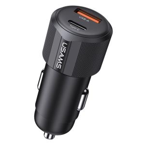 USAMS φορτιστής αυτοκινήτου CC283, USB & USB-C, 60W, μαύρος | Αξεσουάρ κινητών | elabstore.gr