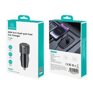 USAMS φορτιστής αυτοκινήτου CC283, USB & USB-C, 60W, μαύρος | Αξεσουάρ κινητών | elabstore.gr