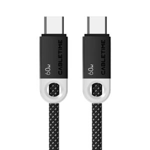 CABLETIME καλώδιο USB-C CT-CM60-PBW, 60W PD, 480Mbps, 1m, μαύρο | Καλώδια - Αντάπτορες | elabstore.gr