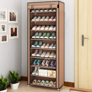 HOME USE υφασμάτινη παπουτσοθήκη HUH-0221 με 9 ράφια, 57x28x160cm, καφέ | Οικιακός εξοπλισμός | elabstore.gr