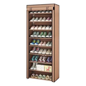HOME USE υφασμάτινη παπουτσοθήκη HUH-0221 με 9 ράφια, 57x28x160cm, καφέ | Οικιακός εξοπλισμός | elabstore.gr