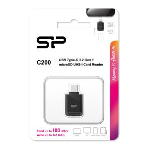SILICON POWER card reader C200 για micro SD, USB-C, USB 3.2, 180/165MBps, μαύρο | Συνοδευτικά PC | elabstore.gr
