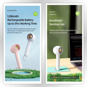 USAMS φορητός ανεμιστήρας US-ZB251 με 2 ταχύτητες, 1200mAh, ροζ | Ηλεκτρικές συσκευές | elabstore.gr