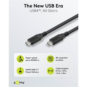 GOOBAY καλώδιο USB-C 74183, USB4, 240W, 40Gbps, 8K/60Hz, 1m, μαύρο | Καλώδια - Αντάπτορες | elabstore.gr
