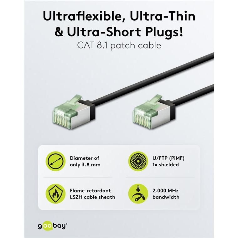 GOOBAY καλώδιο δικτύου 74350, CAT 8.1 U/FTP, slim, copper, 2000MHz, 0.15m, μαύρο | eLabstore.gr GOOBAY καλώδιο δικτύου 74350, CAT 8.1 U/FTP, slim, copper, 2000MHz, 0.15m, μαύρο | Καλώδια - Αντάπτορες | elabstore.gr