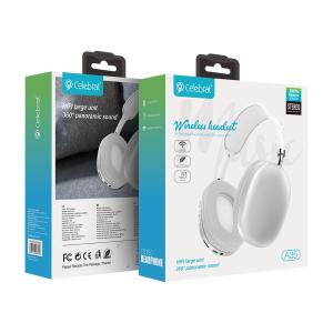 CELEBRAT headphones A35, ασύρματα & ενσύρματα, micro SD, 40mm, 200mAh, λευκά | eLabstore.gr