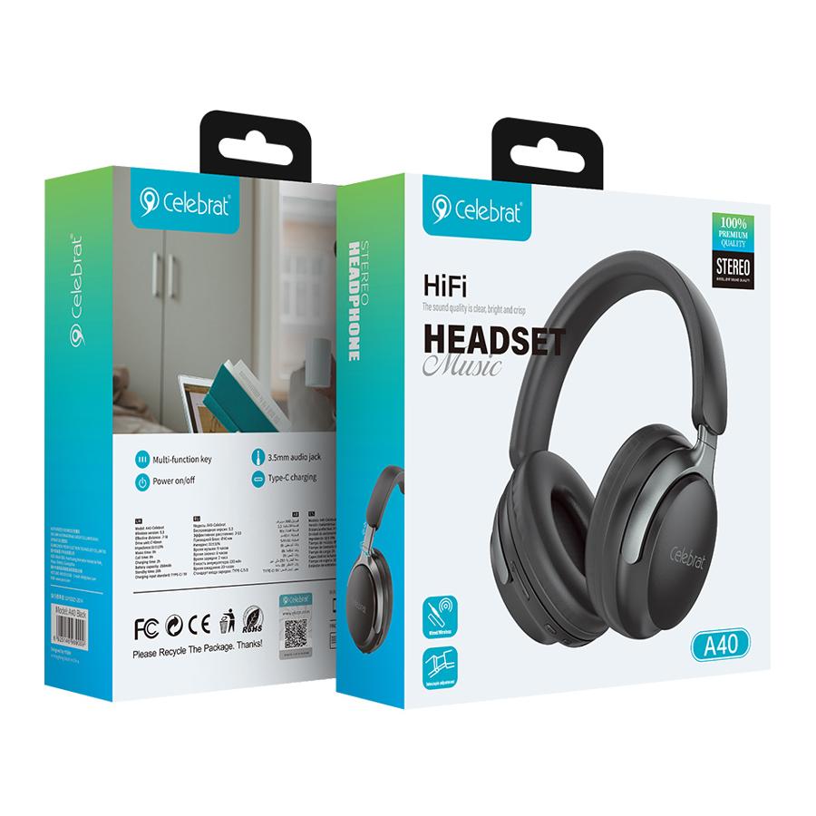 CELEBRAT headphones A40, ασύρματα & ενσύρματα, 40mm, 250mAh, μαύρα | eLabstore.gr CELEBRAT headphones A40, ασύρματα & ενσύρματα, 40mm, 250mAh, μαύρα | Αξεσουάρ κινητών | elabstore.gr