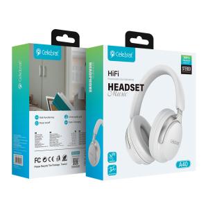 CELEBRAT headphones A40, ασύρματα & ενσύρματα, 40mm, 250mAh, λευκά | Αξεσουάρ κινητών | elabstore.gr