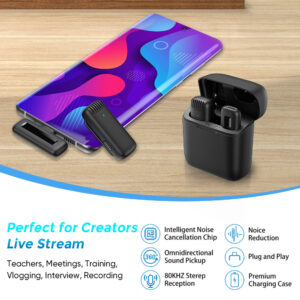 APEXEL ασύρματο μικρόφωνο APL-MIC007 με θήκη φόρτισης, USB-C, 2.4GHz, μαύρο | Αξεσουάρ κινητών | elabstore.gr