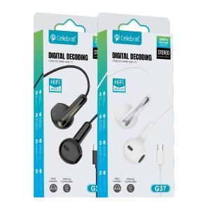 CELEBRAT earphones με μικρόφωνο G37, USB-C σύνδεση, 14.2mm, 1.2m, λευκά | Αξεσουάρ κινητών | elabstore.gr