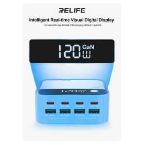 RELIFE σταθμός φόρτισης Q2, 4x USB-C & 4x USB, 120W, GaN, μπλε | Αξεσουάρ κινητών | elabstore.gr
