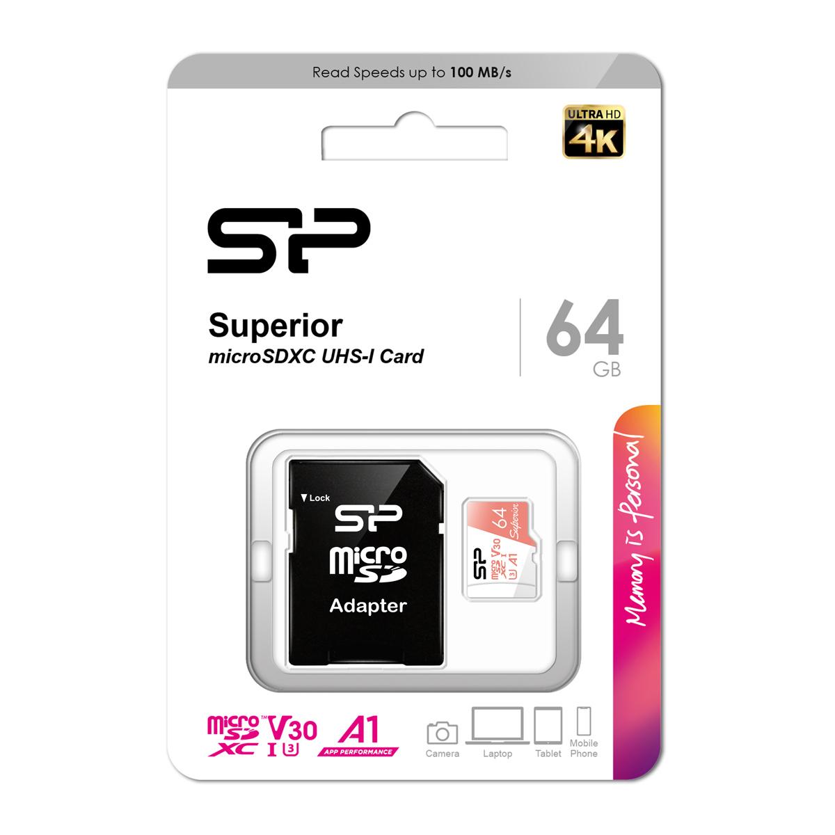 SILICON POWER κάρτα μνήμης microSDXC Superior, 64GB, C10 UHS-I U3 A1 V30 | eLabstore.gr SILICON POWER κάρτα μνήμης microSDXC Superior, 64GB, C10 UHS-I U3 A1 V30 | Συνοδευτικά PC | elabstore.gr