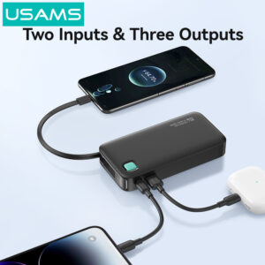 USAMS power bank CD224 με καλώδιο USB-C, 2x θύρες εξόδου, 10000mAh, 20W, μαύρο | Αξεσουάρ κινητών | elabstore.gr
