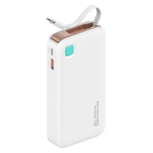 USAMS power bank CD224 με καλώδιο USB-C, 2x θύρες εξόδου, 10000mAh, 20W, λευκό | Αξεσουάρ κινητών | elabstore.gr