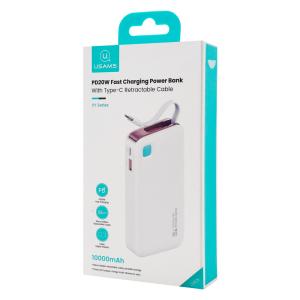 USAMS power bank CD224 με καλώδιο USB-C, 2x θύρες εξόδου, 10000mAh, 20W, λευκό | eLabstore.gr