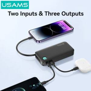 USAMS power bank CD225 με καλώδιο Lightning, 2x θύρες εξόδου, 10000mAh, 20W, μαύρο | Αξεσουάρ κινητών | elabstore.gr