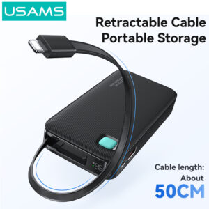 USAMS power bank CD225 με καλώδιο Lightning, 2x θύρες εξόδου, 10000mAh, 20W, μαύρο | Αξεσουάρ κινητών | elabstore.gr