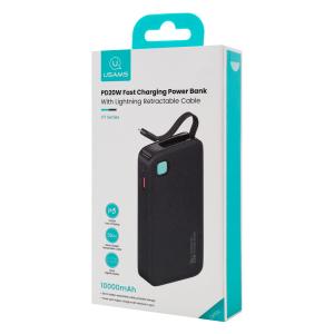 USAMS power bank CD225 με καλώδιο Lightning, 2x θύρες εξόδου, 10000mAh, 20W, μαύρο | eLabstore.gr