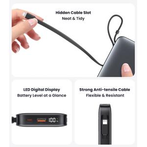 USAMS power bank CD228 με 2x καλώδια, 2x θύρες εξόδου, 10000mAh, 20W, γκρι | Αξεσουάρ κινητών | elabstore.gr