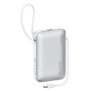 USAMS power bank CD228 με 2x καλώδια, 2x θύρες εξόδου, 10000mAh, 20W, ασημί | Αξεσουάρ κινητών | elabstore.gr