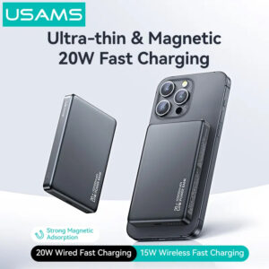 USAMS power bank CD242, magnetic wireless, USB-C έξοδος, 10000mAh, 20W, γκρι | Αξεσουάρ κινητών | elabstore.gr
