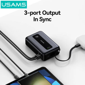 USAMS power bank CD243 με καλώδιο USB-C, 2x θύρες εξόδου, 20000mAh, 65W, γκρι | Αξεσουάρ κινητών | elabstore.gr