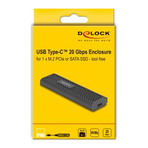 DELOCK θήκη για M.2 NVMe PCIe/SATA SSD 42031, 20Gbps, tool free, μαύρη | eLabstore.gr
