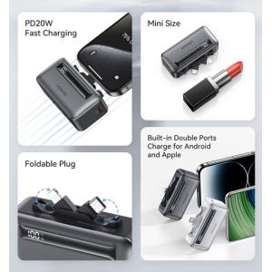 USAMS power bank CD233, USB-C/Lightning έξοδος, 4500mAh, 20W, γκρι | Αξεσουάρ κινητών | elabstore.gr